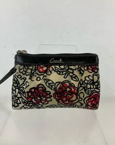 Coach White Multi Black Printed Fabric Leather Pleated Wristlet - Picture 1 of 6