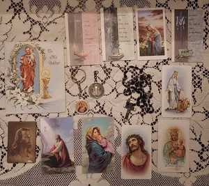Vintage Religious Catholic Prayer Cards Key Chain Lot Saints Jesus Antique Czech - Picture 1 of 14