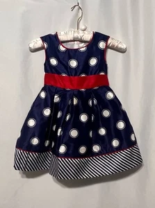 TAHARI Girl Toddler Sleeveless Party/ Formal Dress, Sz 4T Navy Blue Red Belt - Picture 1 of 12