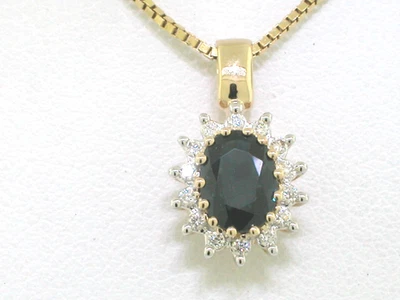 Saphir Anhänger 585 Gelbgold 14Kt Gold natürlicher Saphir  14 Brillanten  - Bild 1 von 4