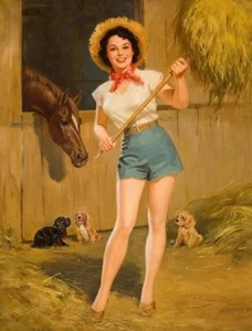 Wild West Sexy Pin-up Girl PHOTO Farmers Daughter Legs Farm Horse Barn Pinup - Bild 1 von 2