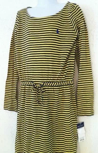 Ralph Lauren Girls Dress Yellow/Navy Blue Striped T-Shirt Style LS M (8-10) NWT - Picture 1 of 7