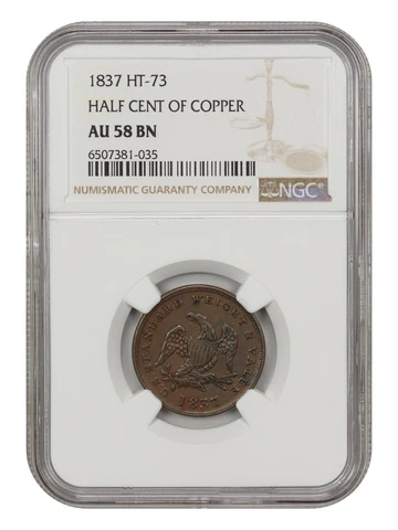 1837 Half Cent of Copper HTT NGC AU58 (HT-73) Cover