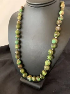 Green Turquoise Graduated Navajo Sterling Silver Necklace 22" 11708 - Picture 1 of 12