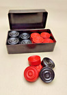 Vintage plastikowe warcaby ZSRR karbolit bakelit oryginalne pudełko czarne czerwone lata 30.