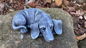 DACHSHUND SAUSAGE DOG ANIMAL CONCRETE GARDEN STATUE ORNAMENT FIGURINE MEMORIAL S - Picture 1 of 5