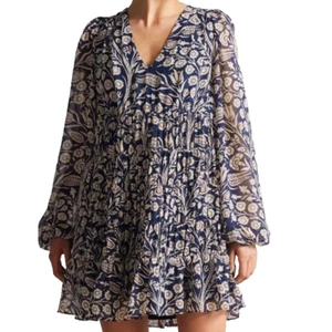 Ted Baker Tarrissa Tiered  Swing Mini Blue Tan Long Sleeves Dress Size 1 -  US 8 - Picture 1 of 14