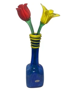 Kunstglas Vase Blumen blau - Bild 1 von 9