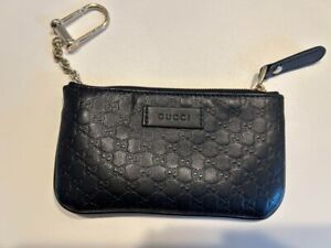 GUCCI GG Micro Guccissima Keychain Coin Purse Key Pouch Case Black Leather used