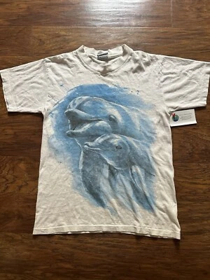 Vintage 1991 Dolphin Shirt Co London Artwork Shirt Small Made USA Graphic Flaws - Image 1 of 4