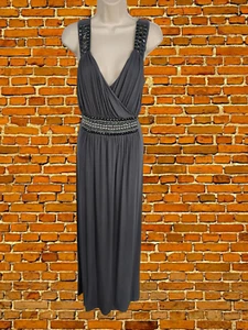 BNWT WOMENS ROMAN ORIGINALS SIZE MEDIUM M SILVER MAXI BEACH OCCASION PARTY DRESS - Picture 1 of 5