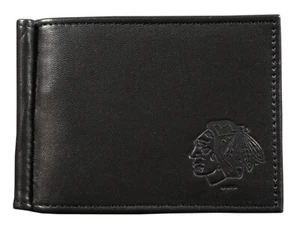 Chicago Blackhawks NHL RFID Blocking Shield Black Leather Moneyclip Wallet - Picture 1 of 7