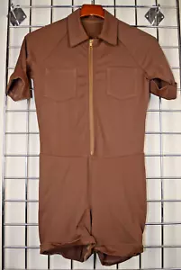Pullover Vintage schokobraun 70er Glanz Frontreißverschluss elegant tailliert Bündchen Shorts Gr. S/M - Bild 1 von 11