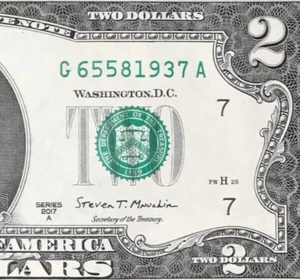 G 6558 1937 A : TRAILING YEAR 1937 $2 Two Dollar Bill Serial Number - Picture 1 of 3