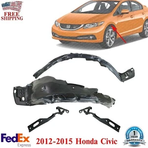 Front Fender Liners + Hood Hinges Left & Right Side For 2012-2015 Honda Civic - Picture 1 of 11
