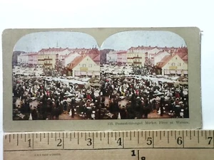 Varsavia Polonia mercato di strada LITHO stereoview antico c1898 Y18668 - Foto 1 di 2