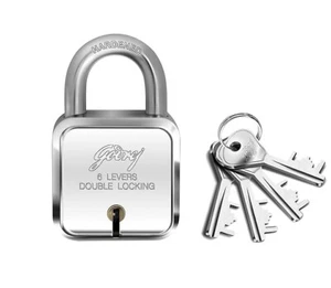 Godrej 6 Levers Square Padlock with 4 Keys Alloy Steel Door Lock for Home (50mm) - Picture 1 of 5
