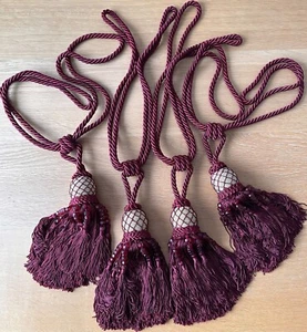 2 Pairs Vintage Style Beaded Tassel Tiebacks for large curtains Red Cream - Picture 1 of 7