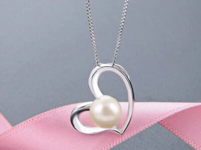 B22 Ciondolo Cuore Cuoricini Con Bianca Acqua Dolce Perla Argento Sterling 925 - Immagine 1 di 4