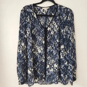 Blusa Camisa Top Cabi Fatale Azul Transparente Negro Estampado Leopardo Manga Larga 977 L - Imagen 1 de 6