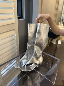 Womens Mid Calf Boots Low Heel Flip-flops Sandals Casual Side Zip Fashion Shoes - Picture 1 of 13