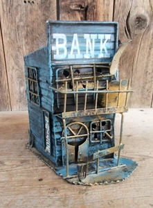 Vintage 70's Tin Western Ghost Town Coin Bank |  Metal Sculpture | Coin Banks - Picture 1 of 6