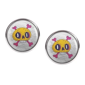 Mylery Stud Earrings Pair With Motif Skull Skull Bones Yellow Pink Punk Silver - Picture 1 of 6