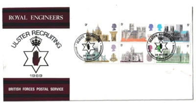 28/5/1969 UK GB FDC - British Cathedrals - Royal Engineers - BFPS Special P/M - Image 1 of 2