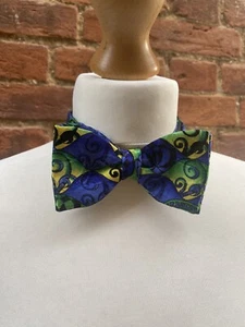 Vintage 80s 90s Blue Yellow Green Abstract Bow Tie - Picture 1 of 4