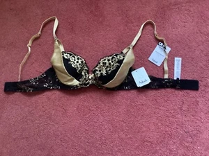Aubade Bra Femme Glamour 32A Satin and Lace Gold & Black Removable Pads - Picture 1 of 10