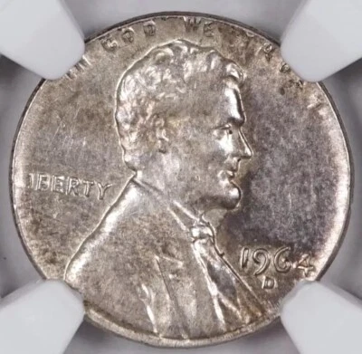 Silver 1964 D 1c On 10c Dime Planchet Rare Error coin Struck Off Metal NGC AU55 - Image 1 of 4