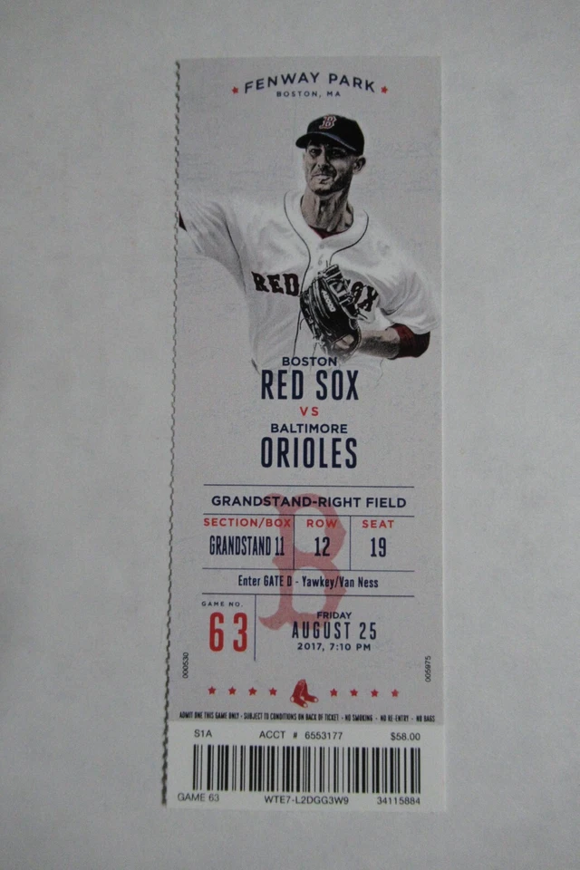 ПОЛНЫЙ БИЛЕТ BOSTON RED SOX VS ORIOLES 25.08.2017 ~ BOGAERTS/TRUMBO/DAVIS HRs - Изображение 1 из 1