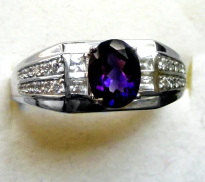 Amethyst & White Zircon Ring / size 13 / 925 Sterling Silver / 1.7cts  5.4g - Image 1 of 4