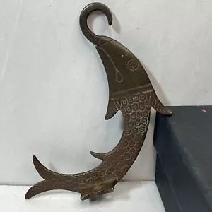 Handgeschnitzter Vintage Messing Koi Fisch Mantel oder Handtuch Haken Aufhänger schöne Patina. Indien - Bild 1 von 4