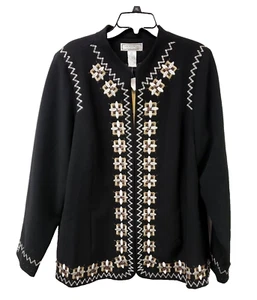 Sale*NEW~GEORGE SIMONTON Says~EMBROIDERED~BLACK TUNIC BLAZER JACKET~ SIZE XL - Picture 1 of 7