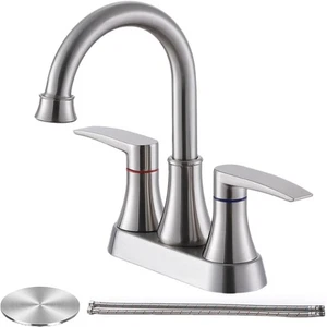 Grifo de baño de níquel cepillado, caño de arco alto giratorio 360° de 2 manijas sin plomo... - Imagen 1 de 9