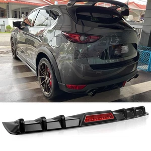 For Mazda CX-5 CX-3 Gloss Black Rear Bumper Diffuser Fin Lip w/ LED Brake Lights - Foto 1 di 12