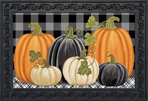 Briarwood Lane Checkered Pumpkins Autumn Doormat - Picture 1 of 4
