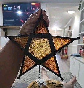 Lanterna candela votiva da appendere stile stella marocchina giardino ambra, VV - Foto 1 di 4