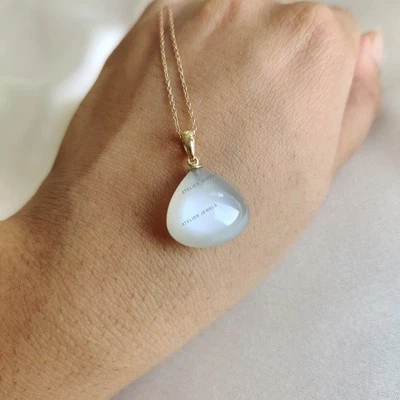 Colgante de piedra lunar blanca natural de 14,57 quilates de oro de 14 quilat... - Imagen 1 de 4