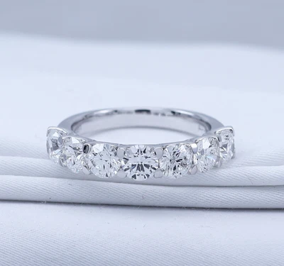 1.61 Ct Round Cut Diamond 7 Stone Half Eternity Engagement Ring 14K WG Lab Grown - Image 1 of 3