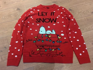 PEANUTS Snoopy Christmas Sweater Adult Size XL Red Doghouse Snowflakes - Picture 1 of 10