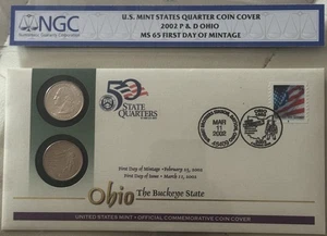2002 P&D Ohio Quarter Coin Cover NGC MS65 FDOI - Picture 1 of 2