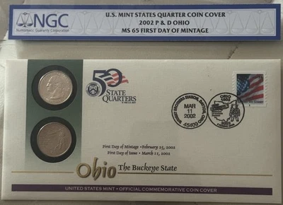 2002 P&D Ohio Quarter Coin Cover NGC MS65 FDOI - Image 1 of 2