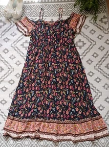 Pretty Boho Floral Cold Shoulder Maxi Dress 👗2XL 3XL 20 22 - Picture 1 of 8