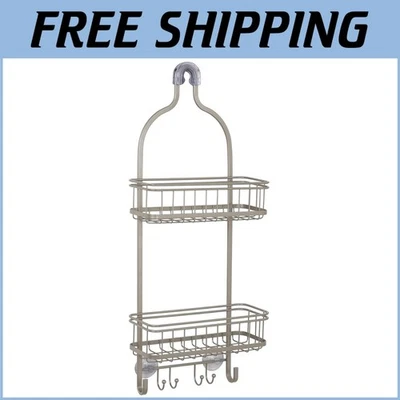 Carrito de ducha compacto con 2 cestas y ganchos - Acabado de níquel satinado resistente al óxido Foto 1 de 4