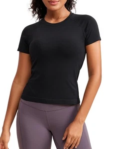 Seamless Short Sleeve Shirts for Women Breathable Running Workout Tops Athlet... - Picture 1 of 5