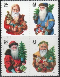 US Scott #3540b, Block of 4, "Christmas Santas", MNH - Picture 1 of 1