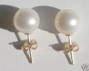 Pendientes de perlas reales naturales de 9-10 mm blancos AAAA del mar del sur con perno de oro amarillo 14K - Imagen 1 de 3