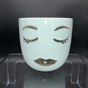 Planter Pot Ceramic Small Face Blue Indoor Outdoor Garden Potting Plant - Picture 1 of 6
